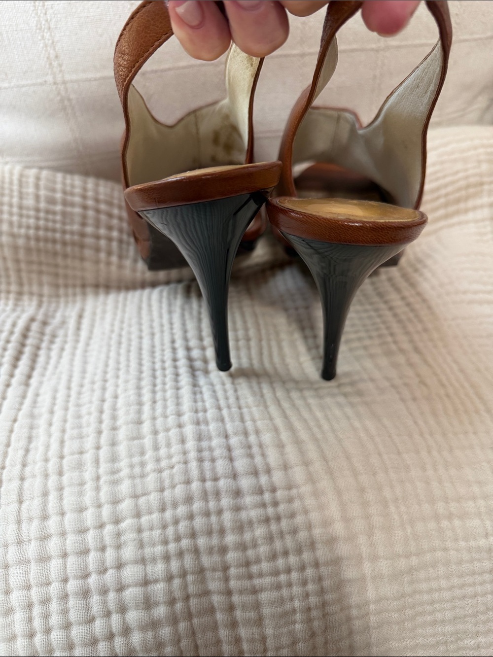MICHAEL Michael Kors Tan Brown Leather Peep-Toe Slingback Heels - Picture 4 of 5